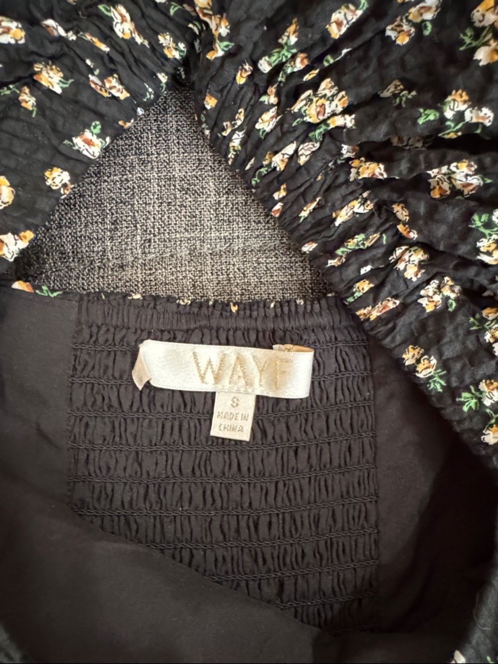 WAYF Black Floral Babydoll Mini Dress Puff Sleeve Cottagecore Size S - Picture 3 of 7